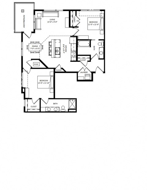 2 Bedroom C1 Floor Plan at Two Points Crossing, Wisconsin, 53593